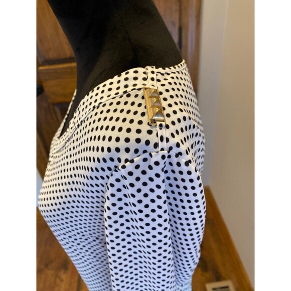 Zac & Rachel Blouse Size Large White Black Polka Dots Gold @ Shoulder Dressy - Picture 3 of 11